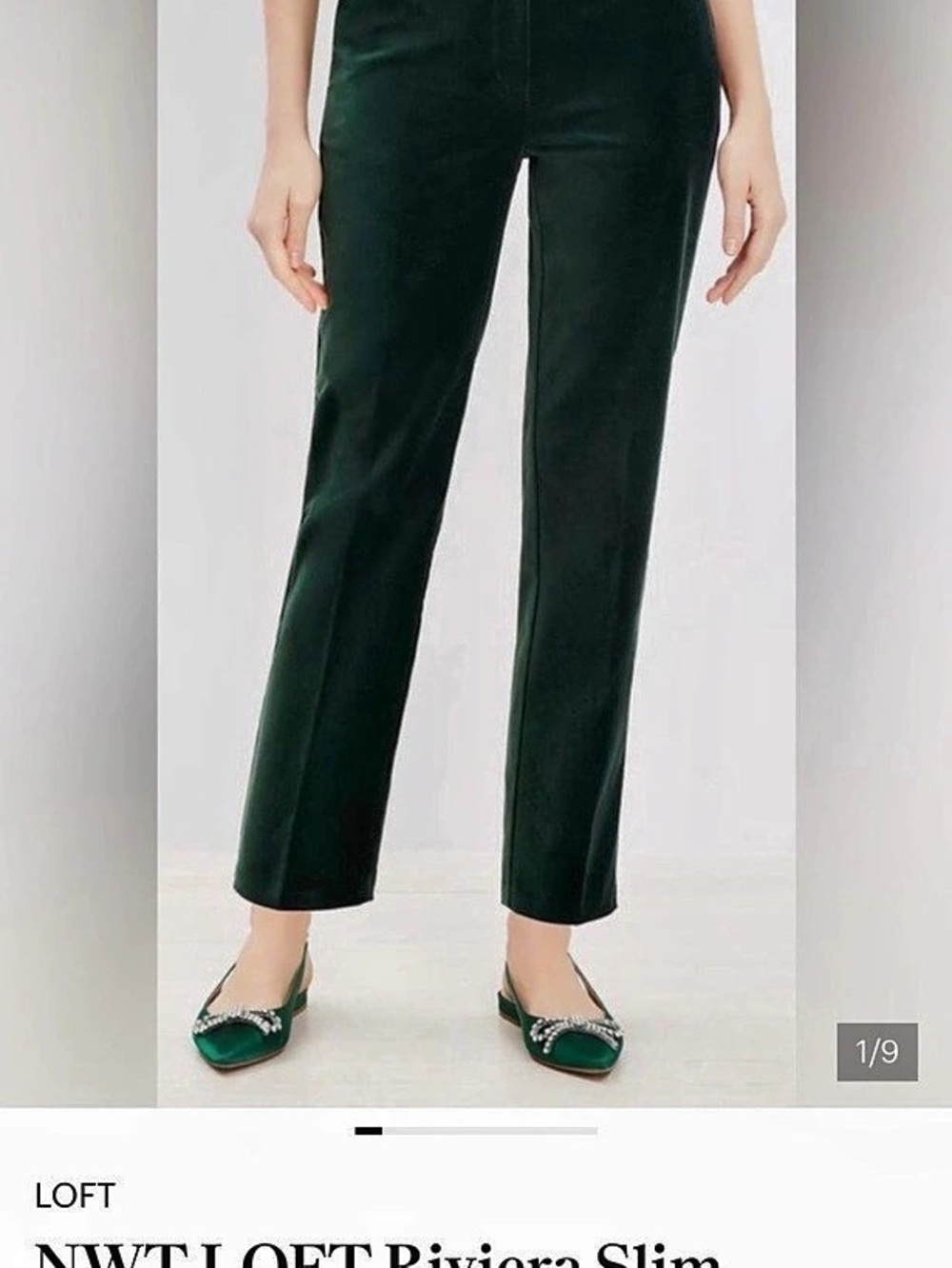 LOFT The Riviera Slim Velvet Pants Green Size 2P